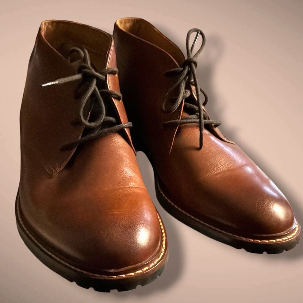 Men's 8.5 JOHNSTON & MURPHY 58-5436 Brown Smooth Leather Chukka Boots EUC